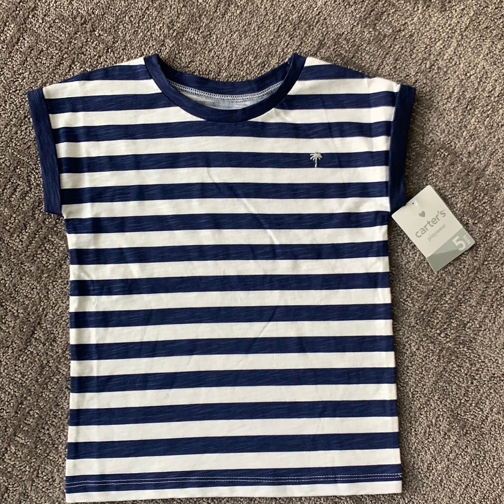 New Carter’s Navy Blue White striped top size 5